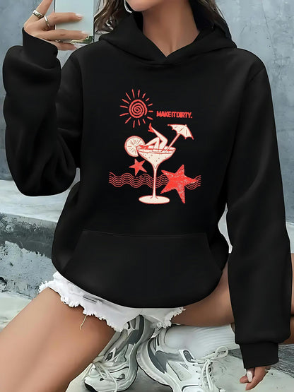 Women's Graphic Hoodie Holiday Vibes With Sunlight Sparkling Over Tropical Cocktail Glass
