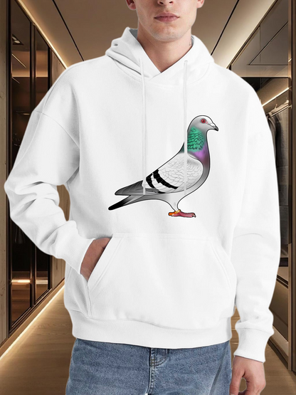 Men's Graphic Hoodie Elegant Multicolored Bird Standing Among Soft White Shadows Pigeon