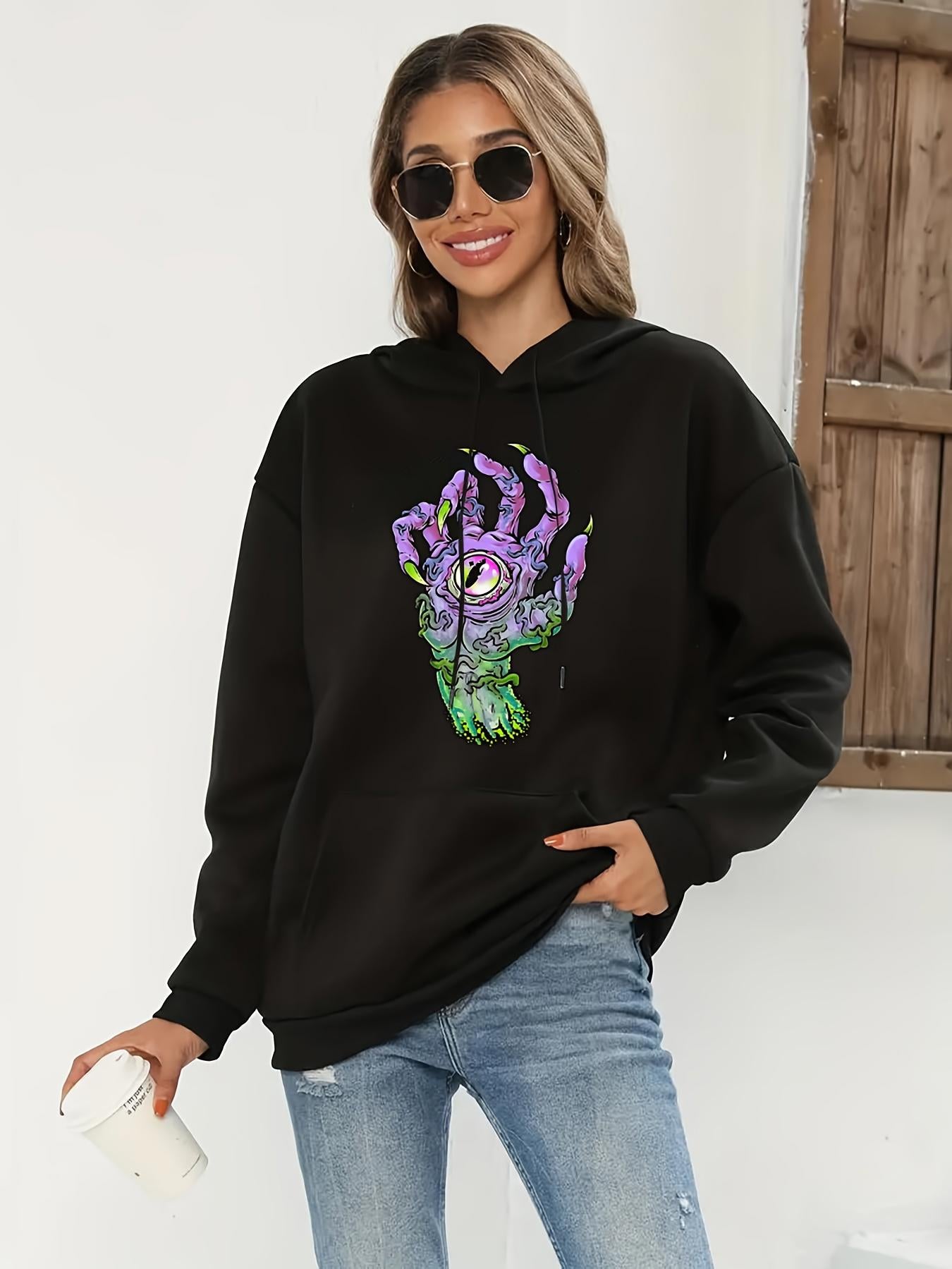 Women's Graphic Hoodie Mysterious Purple Glow Among Green Misty Darkness Hand