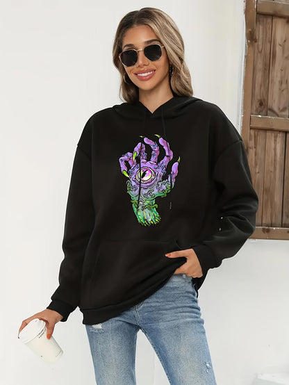 Women's Graphic Hoodie Mysterious Purple Glow Among Green Misty Darkness Hand