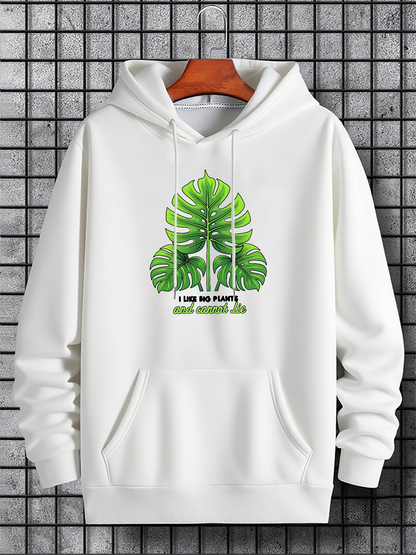 Men's Graphic Hoodie I Love Big Plants Vibrant Foliage With Layered Green Leaf Monstera