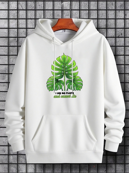 Men's Graphic Hoodie I Love Big Plants Vibrant Foliage With Layered Green Leaf Monstera