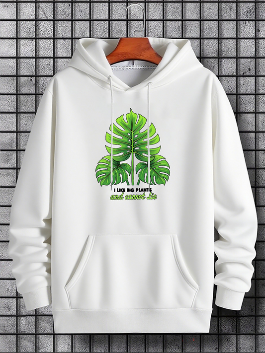 Men's Graphic Hoodie I Love Big Plants Vibrant Foliage With Layered Green Leaf Monstera