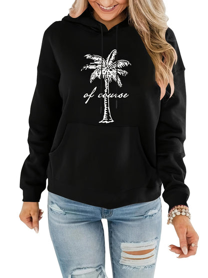 Women's Graphic Hoodie Of Course With Vintage Palm Tree Graphic Silhouette Design Hoodie