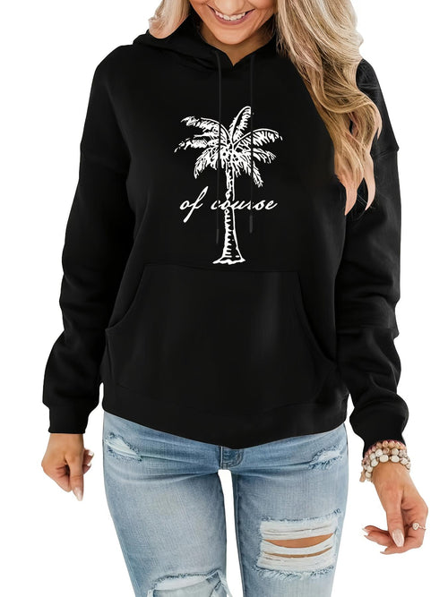 Women's Graphic Hoodie Of Course With Vintage Palm Tree Graphic Silhouette Design Hoodie
