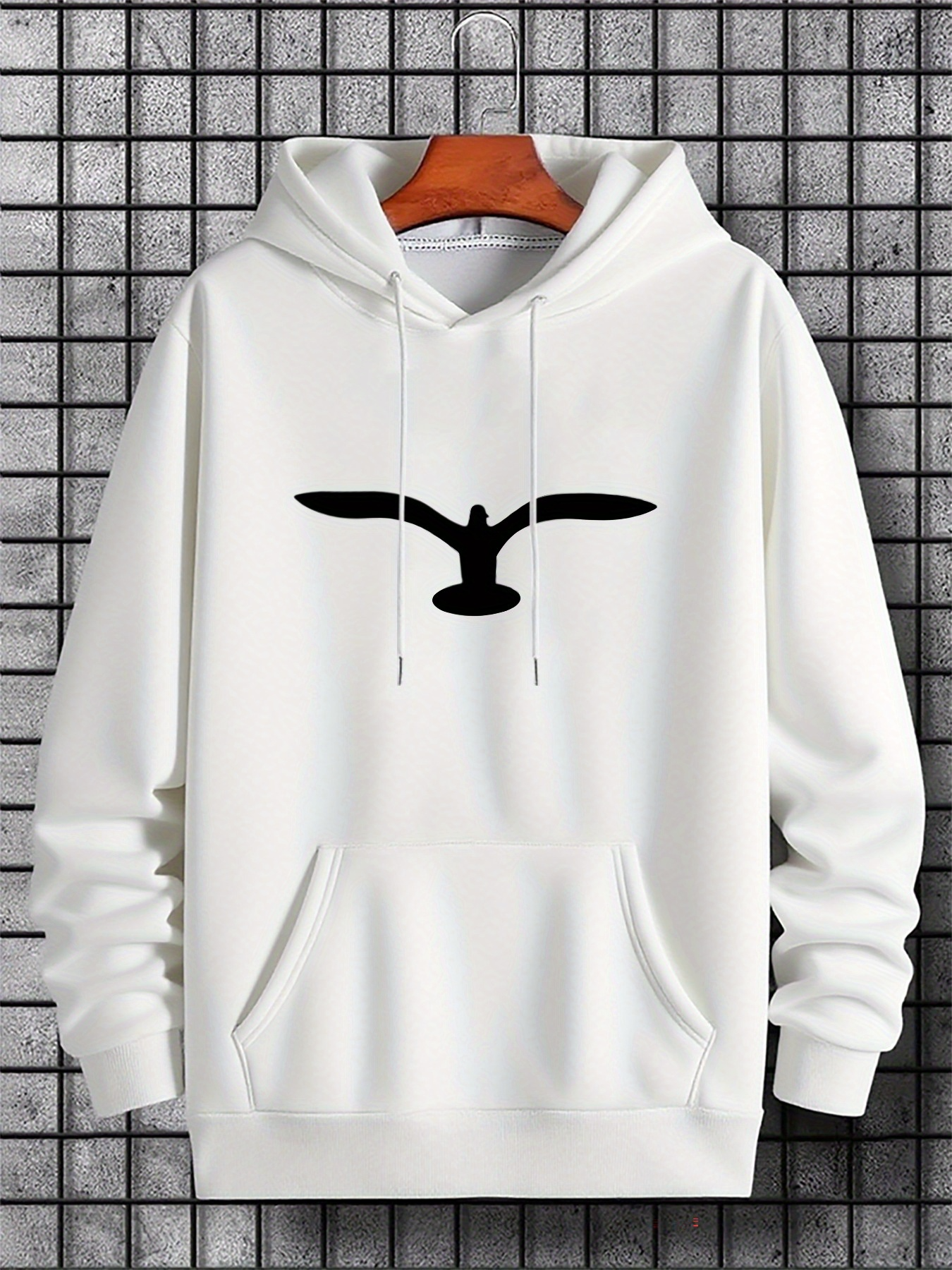 Men's Graphic Hoodie Minimalist Silhouette Spread Wings Black Bird Hoodie