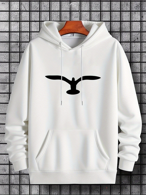 Men's Graphic Hoodie Minimalist Silhouette Spread Wings Black Bird Hoodie