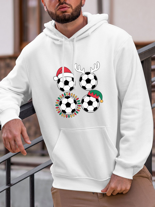 Men's Graphic Hoodie Festive Holiday Spirit With Decorative Accessories On Soccer Ball