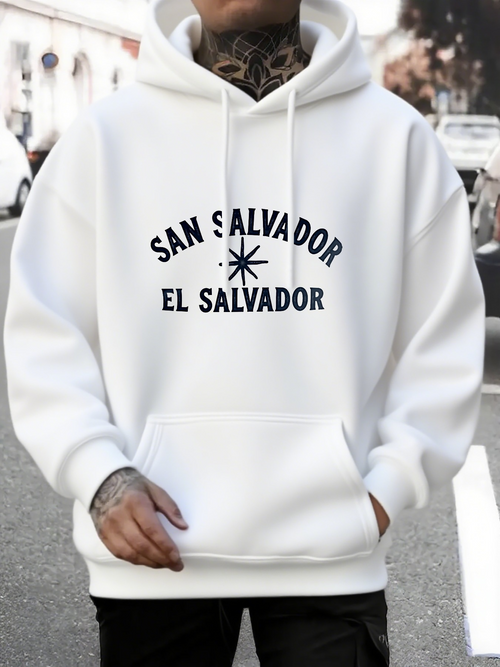 Men's Graphic Hoodie San Salvador El Salvador Star Emblem Urban Cityscape Hoodie
