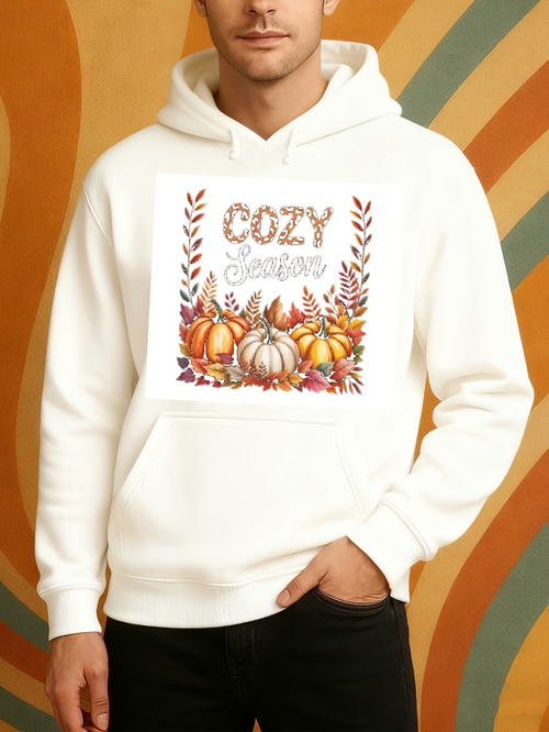Men's Graphic Hoodie Cozy Autumn Pumpkins With Colorful Leaves And Berry Sprigs Pumpkin
