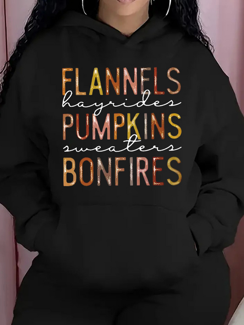 Women's Graphic Hoodie Flannels Hayrides Pumpkins Sweaters Bonfires Cozy Autumn Nights Hoodie