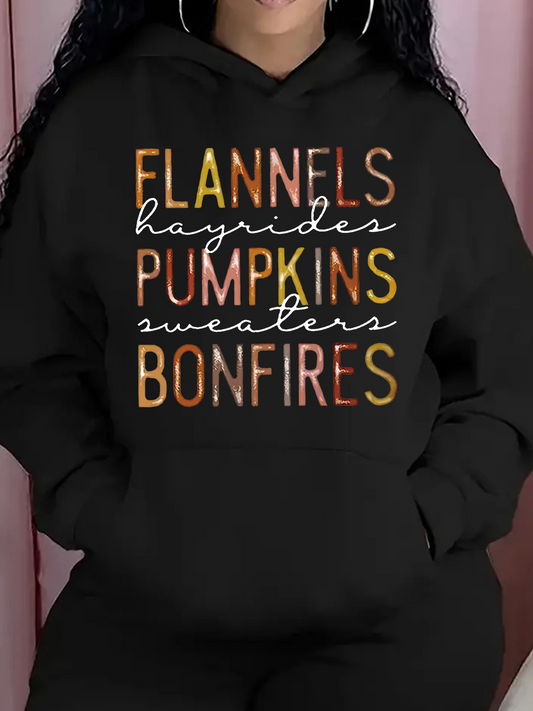 Women's Graphic Hoodie Flannels Hayrides Pumpkins Sweaters Bonfires Cozy Autumn Nights Hoodie