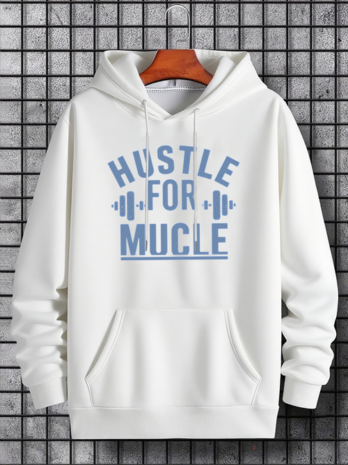 Men's Graphic Hoodie Hustle For Muscle With Weights And Motivational Fitness Design Hoodie