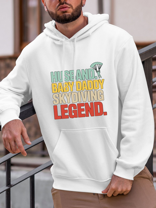 Men's Graphic Hoodie Husband Baby Daddy Skydiving Legend With Parachute Graphic Hoodie