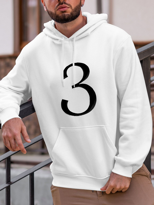 Men's Graphic Hoodie Minimalist Bold Black Numerical Three Hoodie