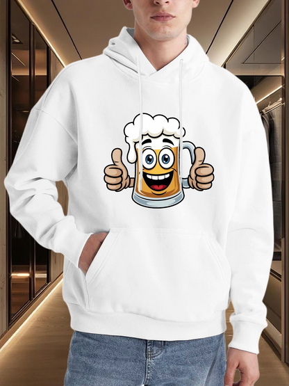 Men's Graphic Hoodie Cheerful Cartoon Frothy Mug Giving Thumbs Up With Happy Smile Beer