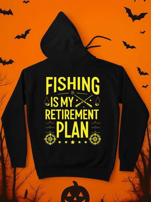 Men's Graphic Hoodie Fishing Is My Retirement Plan With Nautical Motifs Rods And Fish Surrounded By Bright Yellow Print Hoodie