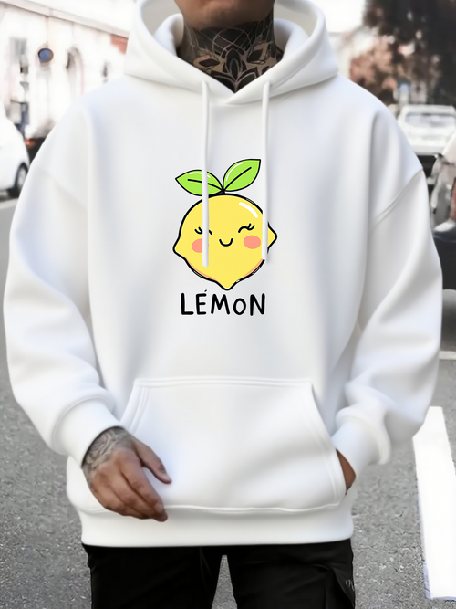 Men's Graphic Hoodie Lemon Smiling Cartoon With Green Leaves And Kawaii Face Lemon