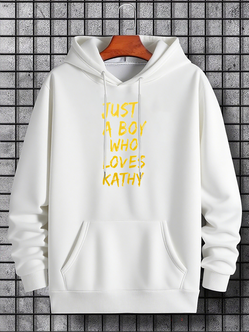 Men's Graphic Hoodie Just A Boy Who Loves Kathy With Simple Yellow Handwritten Text Hoodie