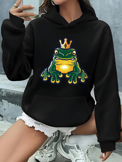 Women's Graphic Hoodie Golden Light Reflections With Regal Crowned Prince Frog