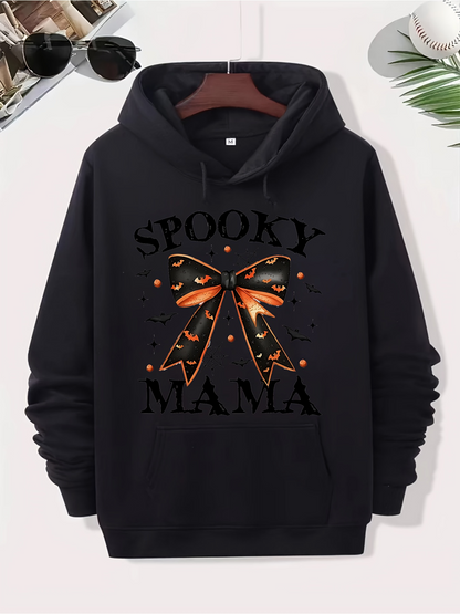 Men's Graphic Hoodie Spooky Mama Orange Polka Dot Ribbon With Halloween Stars Bow