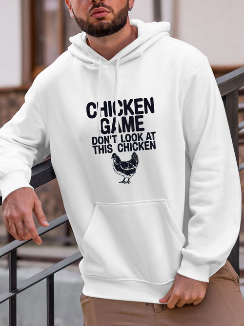 Men's Graphic Hoodie Chicken Game Dont Look At This Chicken Standing Among Monochrome Feathers Chicken