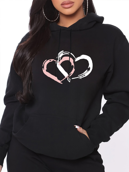 Women's Graphic Hoodie Brushed Strokes Blush And White Interlocking Hearts Hoodie