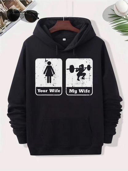 Men's Graphic Hoodie Your Wife My Wife With Strong Weightlifting Fitness Figure