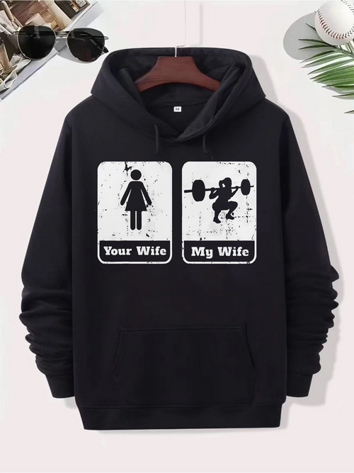Men's Graphic Hoodie Your Wife My Wife With Strong Weightlifting Fitness Figure