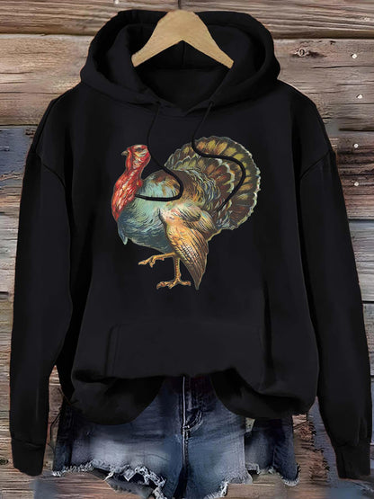 Women's Graphic Hoodie Rustic Feathered Detailing With Standing Turkey Art Turkey