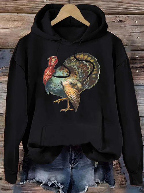 Women's Graphic Hoodie Rustic Feathered Detailing With Standing Turkey Art Turkey