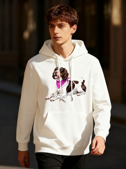 Men's Graphic Hoodie Playful Street Scene With Lively Dogs And Pink Bandana Dog