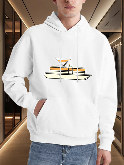 Men's Graphic Hoodie Minimalist Illustration Of Cheesecake Slice And Cocktail Glass Plate
