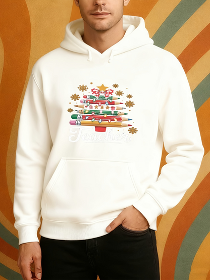 Men's Graphic Hoodie Multicolored Festive Books Arranged Like A Christmas Tree