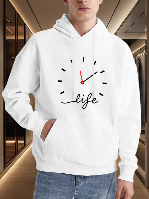 Men's Graphic Hoodie Minimalist Black Clock Marks With Red Needle Life Script Hoodie