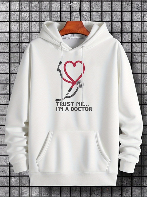 Men's Graphic Hoodie Trust Me Im A Doctor With Red Heart Stethoscope And Simple Medical Motif Hoodie