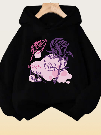 Women's Graphic Hoodie Rose Petals With Artistic Line Art Among Abstract Shapes Rose