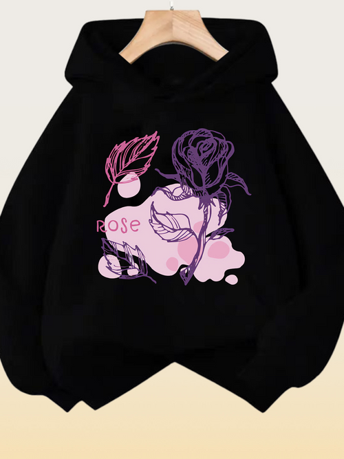 Women's Graphic Hoodie Rose Petals With Artistic Line Art Among Abstract Shapes Rose