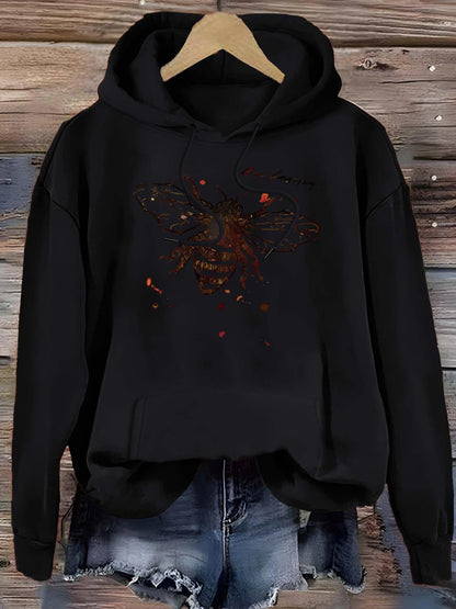 Women's Graphic Hoodie Abstract Fire Glow With Vintage Distressed Accents Swirling Butterfly