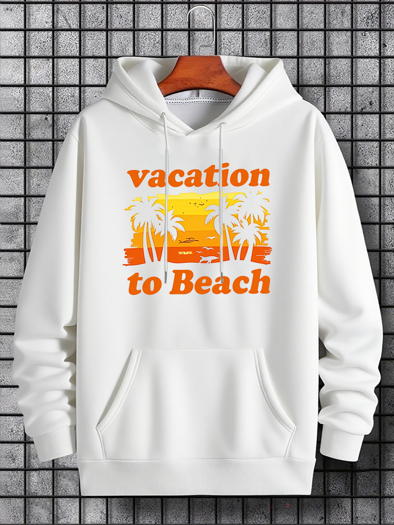 Men's Graphic Hoodie Vacation To Beach Shining Sunset Palms With Ocean Waves Sand Beach