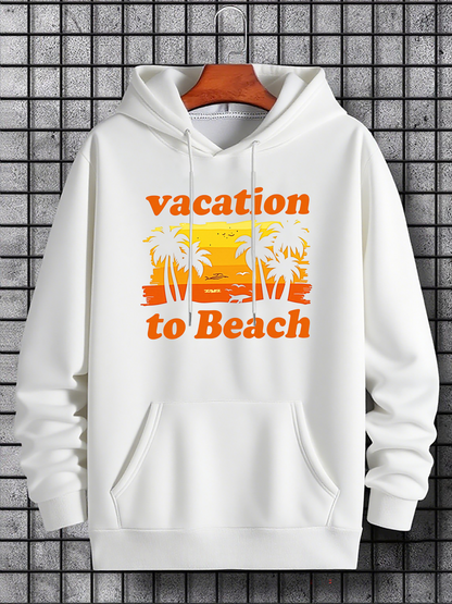 Men's Graphic Hoodie Vacation To Beach Shining Sunset Palms With Ocean Waves Sand Beach