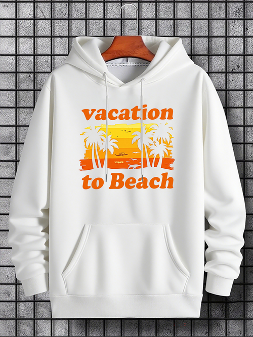 Men's Graphic Hoodie Vacation To Beach Shining Sunset Palms With Ocean Waves Sand Beach