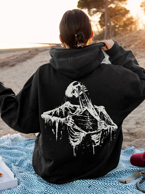 Women's Graphic Hoodie Melting Skeleton Playing Electric Guitar Under Fading Sunset Skeleton