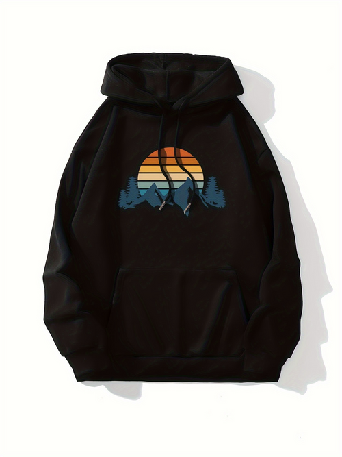 Women's Graphic Hoodie Colorful Sunset Over Blue Mountains Featuring Scenic Landscape