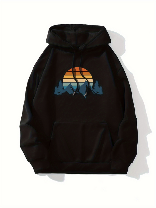 Women's Graphic Hoodie Colorful Sunset Over Blue Mountains Featuring Scenic Landscape