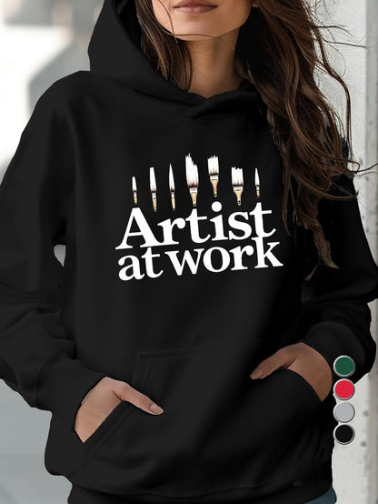 Women's Graphic Hoodie Artist At Work Bold Letters With Paintbrushes And Creative Studio Tools Hoodie