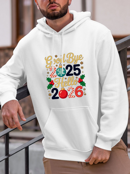Men's Graphic Hoodie Goodbye Year Colorful Holiday Decorations With Festive Numbers Hooded Sweatshirt