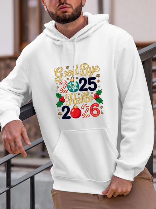 Men's Graphic Hoodie Goodbye Year Colorful Holiday Decorations With Festive Numbers Hooded Sweatshirt