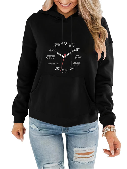 Women's Graphic Hoodie Math Formulas Shown As Numbers Forming A Clock Face