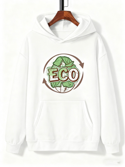 Men's Graphic Hoodie Eco Friendly Green Leaves With Recycling Symbol Hoodie